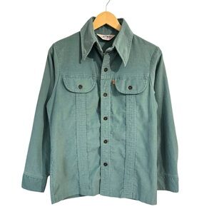 Vintage 70s Levis Panatela Corduroy Shirt Green Western Orange Tab Men’s Size S